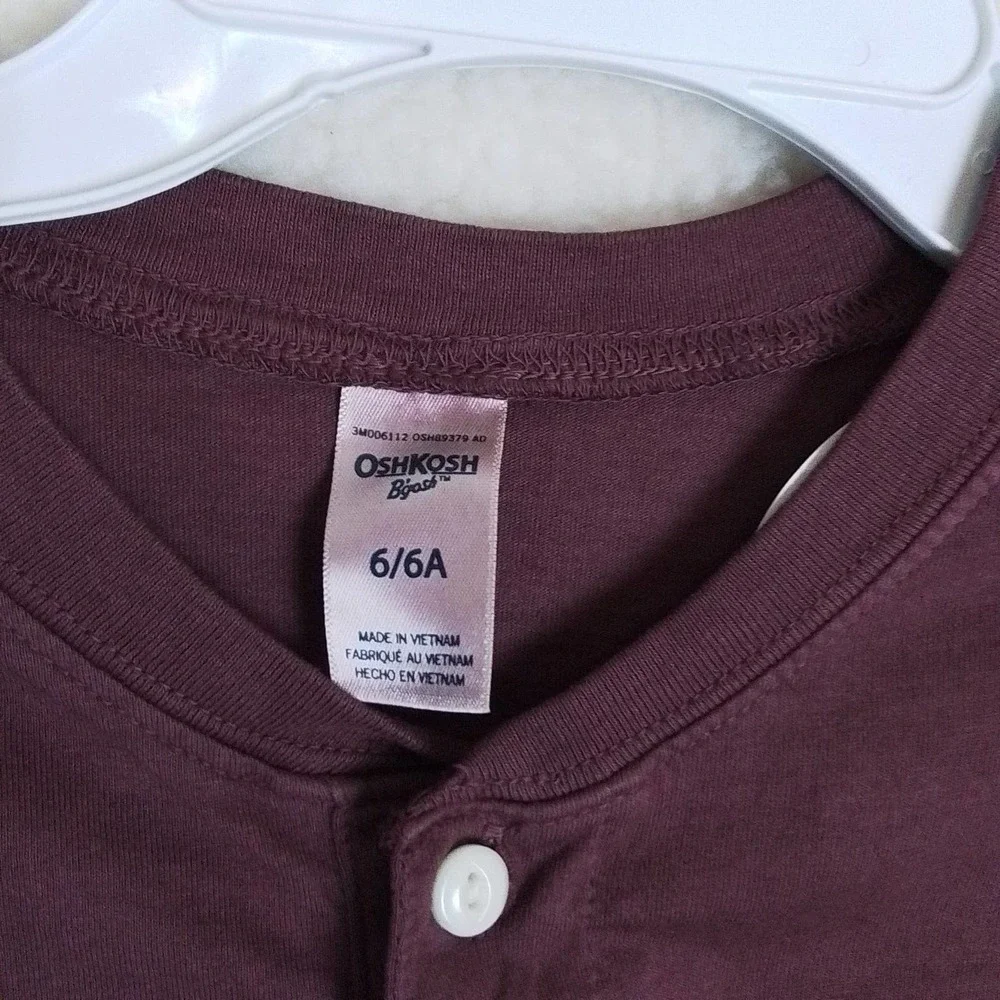 OshKosh Long‎ Sleeve Cotton Henley Tee Boys Size 6 in Burgundy